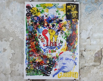 1986 Copenhagen Jazz Festival Poster, lots of messy busy energy, by Jens Jørgen Thorsen, Denmark, music, wall art decor
