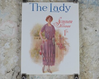 1960s The Lady Poster, Woman in mauve Flapper Summer style from the 1920s, Womans magazine, fashion Advertising, art deco, wall art decor
