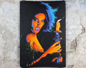 1960s Vampire Poster, Vampir-lady 1914, gothic horror fantasy, Black light, by Scandecor, psychedelic wall art decor