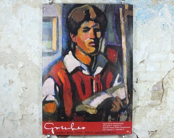 2001 Bela Gruber Poster, self portrait, impressionist and post-impressionist, artist gallery exhibition wall art decor