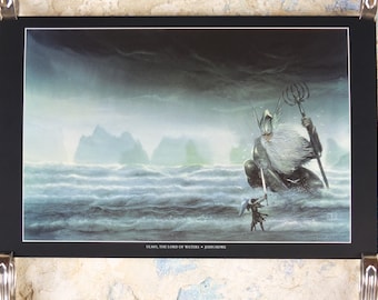 1999 Tolkien Unfinished Tales Poster, Ulmo Lord of Waters, by John Howe, Middle Earth pre Lord of the Rings, print wall art decor