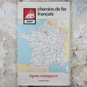 1971 Frankreich SNXF Rail Map Poster, Französische Staatsbahnen, Lignes Voyageurs, Werbewandkunst Retro-Dekor