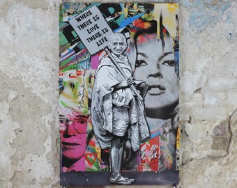 2012 Mr Brainwash Poster, Gandhi: Where There is Love, There is Life, Life is Beautiful, Pop Art exhibition, wall art decor