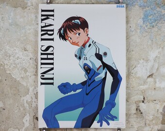 1995 Neon Genesis Evangelion Poster, Ikari Shenji, Eva from SEGA, by Katsuichi Nakayama, Japanese mecha anime TV series, wall art decor