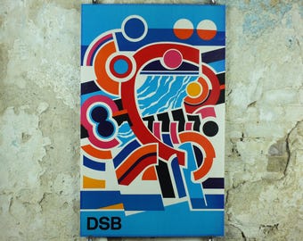 1982 DSB Danish State Rail Poster, by Henning Damgård Sørensen for Danske Statsbaner, geometric abstract movement, wall art decor
