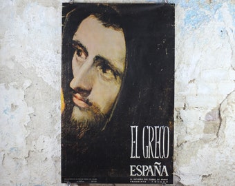 1960s El Greco Travel Poster, The Burial of the Count of Orgaz, Vintage Spanish, Spain travel tourism, holiday vacation, wall art decor