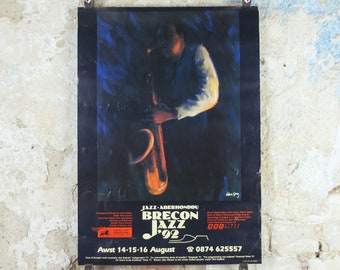 1992 Brecon Jazz 92 Poster, jazz music, Brecon Beacons, Wales, European Arts Festival, by Valerie Ganz, wall art decor