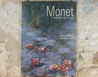 1993 Claude Monet Poster, Water Lilies, Louisiana Museum of Modern Art, Nymphéas, Åkander, Impression gallery exhibition, wall art decor