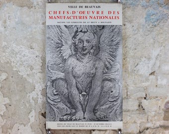 1970s Winged Sphinx Tapestries Poster, Charles Le Brun and Pierre Mignard, Gobelins factory, artist gallery exhibition, wall art decor