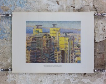 1985 Lloyds of London Poster, Lloyds's Building, Lime Street, by Peter Lee, Bowellism architecture, wall art decor