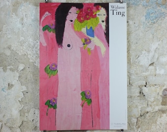1988 Walasse Ting Poster, Two women in pink with flowers, colourful popular figuratism, pop art, gallery, wall art decor