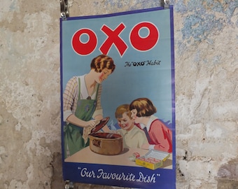 Vintage British Poster Oxo Our Favourite Dish Poster Kitchen cooking culinary cook kitchenware advertising print wall art retro 1910s 1980s