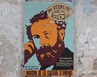 1978 Jules Verne Poster, Du Verne art chez les Beaux Jules, 150th anniversary, French Science Fiction Writer Sci-fi, wall art decor