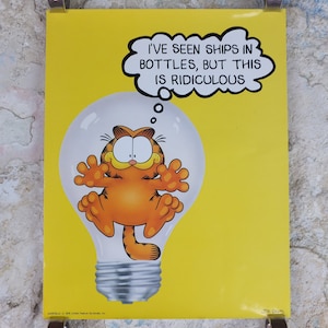 1978 Cartel de Garfield, Garfield en una bombilla, por Jim Davis, decoración retro de arte de pared con estampado colorido