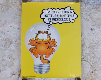 1978 Garfield Poster, Garfield in a lightbulb, by Jim Davis, colourful print wall art retro decor