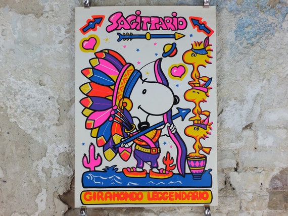 1980s Snoopy Poster, Peanuts, Sagittarius Zodiac Sign in