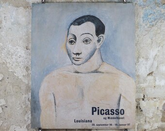 1996 Pablo Picasso Poster, Self Portrait 1906, Blue Period, Louisiana Museum of Modern Art, Copenhagen, gallery exhibition, wall art decor