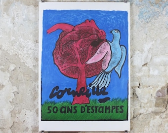 2001 Corneille Poster, The Woman and the Bird, Cobra Group, Reflex Movement, Guillaume Beverloo, artist gallery exhibition, wall art decor