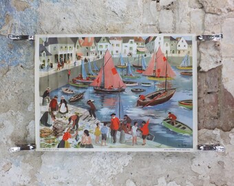 French Harbour or Port Poster, Street Scenes by Helene Poirie, La Port from Editions Bourrelier, wall art retro decor