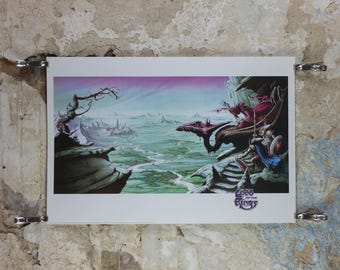 1995 Lord of the Rings Poster, A View over Isengard, JRR Tolkien by Rodney Matthews, Orthanc, Nazgul with Dragon and Goblins, wall art decor