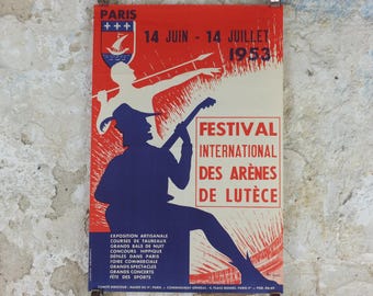 1953 Paris Festival of the Arts, Festival International Des Arenes De Lutece Poster, music, sport, dance and theatre, Paris,  wall art decor