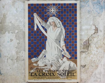 1919 La Croix-Soleil Poster, Les Pansements La Croix‑Soleil, by Leonetto Cappiello, French, stone lithograph, advertising wall art decor