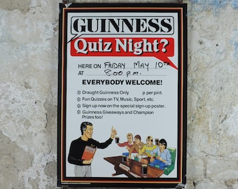 1980s Guinness Poster, Quiz Night, Everybody Welcome, advertising lager beer, wall art decor