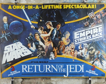 1993 Star Wars Trilogy Poster, by Zigzag Posters Germany, Return of the Jedi, Empire Strikes Back, wall art cinema film memorabilia