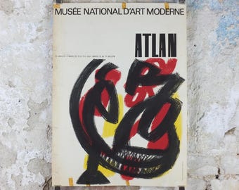 1963 Jean Michel Atlan Poster, Abstract Composition, Cobra Group, avant-garde movement artist gallery exhibition, wall art decor
