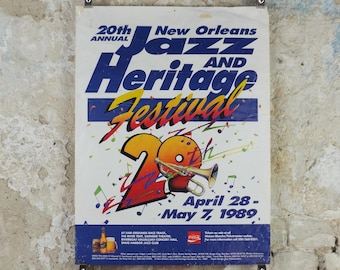 1989 New Orleans Jazz Poster, 20th New Orleans Jazz Festival, Louisiana USA, Music wall art decor