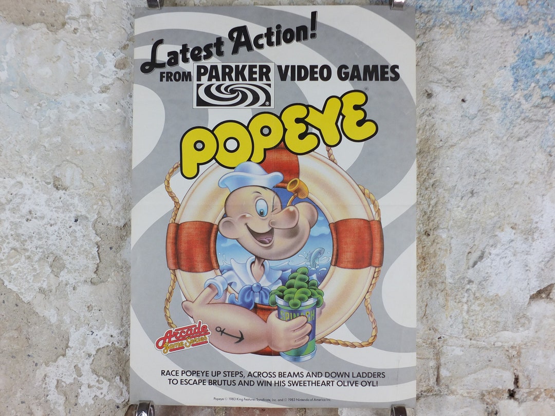 1983 Popeye the Sailor Man Poster, Computer Game From Parker Video ...