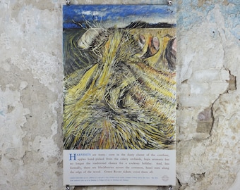 1965 Harvests Poster, London Underground, Hay bales in the rural countryside, by Anthony Rossiter, The Tube, travel wall art decor