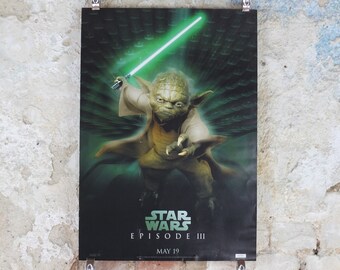 2005 Yoda Poster, Vintage Star Wars Trilogy, Revenge of the Sith, Lucasfilm, wall art film memorabilia