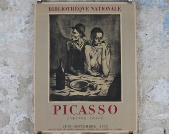 1955 Pablo Picasso Poster, The Frugal Meal, Le Repas Frugal 1904, Blue period, Bibliotheque Nationale Paris, exhibition wall art decor