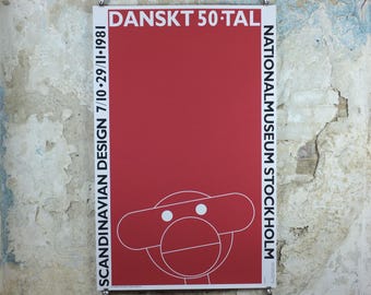1981 Danish 1950s Design Poster, Kay Bojesen, Scandanavian Modernist, Nationalmuseum Stockholm, wall art decor