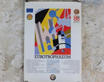 1990 Alfa Romeo Belgium Poster, Brussels Eurotrophaeum, 80th anniversary, Ottantanni, art deco style by Enrico Dordoni, wall art decor