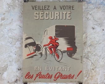 1950s SNCF cycle safety poster, avoiding serious mistakes, by R Iaine, industrial, train rail dangers, retro wall art decor