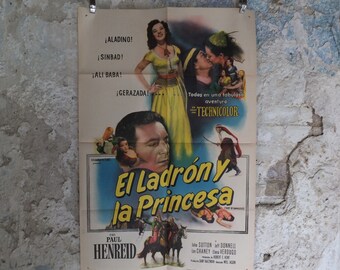 Original Vintage Movie Poster Thief of Damascus 1952 1950s wall art aladdin sinbad ali baba saracen US one sheet cinema film memorabilia