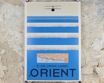 Cie Air Union Lignes Orient Poster, vintage French Airline by Jean Olivier 1929, reprint from 1999, modernist art deco, wall art decor