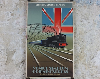 Original Venice Simplon Orient Express Poster, Victoria Station by Fix Masseau, 1985 limited edition of 200, train, art deco, wall art decor