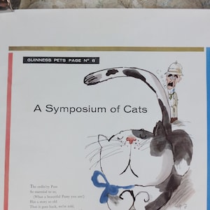 1961 Guinness kattaffisch, Ett symposium om katter, Guinness husdjurssida, av Gerard Hoffnung, reklam för irländsk stoutöl, väggdekor bild 3