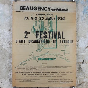 1953年オルレアン・ボージャンシー・ポスター、芸術、音楽、演劇の祭典、パリ、ブリアール＆ブロワ、壁面装飾