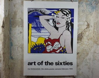 1993 Roy Lichtenstein Poster, "Aloha" 1962, Hawaiian woman on the beach, Art of the Sixties, Gallery Exhibition wall art decor