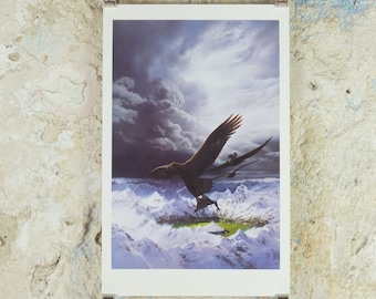 1998 Tolkien Silmarillion Poster, Beren and Luthien over Gondolin, by Ted Nasmith, Middle Earth pre Lord of the Rings, print wall art decor