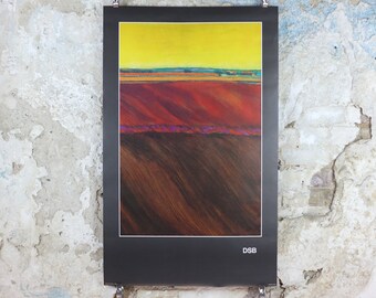 1977 DSB Danske Statsbaner Poster, by Buster Bruun, Danish State Railways, colourful landscape, Scandanavian design, wall art decor