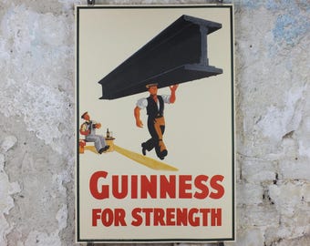 Vintage Guinness Poster, Guinness for Strength, from Guinness Museum, 1934 Advertising campaign Wall art by Gilroy retro 1990s
