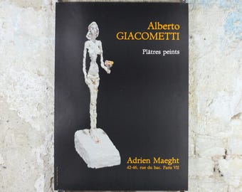 1984 Alberto Giacometti Poster, Standing woman with bouquet of flowers, Adrien Maeght, Modernism, gallery exhibition, wall art decor