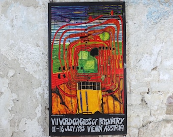 1984 Friedensreich Hundertwasser Poster, Hommage au Tachisme, 1983 VII World Congress of Psychiatry, Vienna, Austria, wall art decor