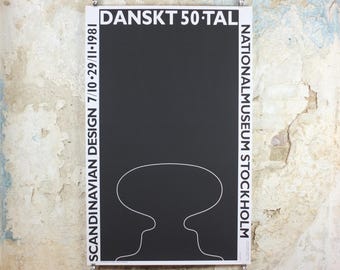 1981 Danish 1950s Design Poster, Arne Jacobsen, Scandanavian Modernist, Nationalmuseum Stockholm, wall art decor