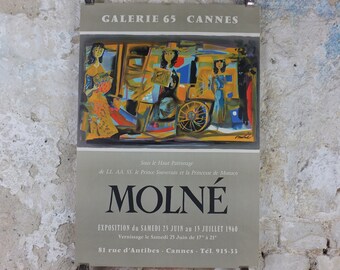 1960 Hector Molne Poster, A bright and colourful shopping street scene from the streets of Havana, gallery exhibition, wall art decor